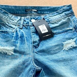 Fashion Nova Light Blue Distressed Denim Bermuda Shorts new with tag size 3